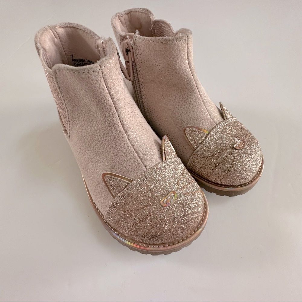 Adorable Cupcakes & Cashmere Light Pink Glitter Kitty Ankle Boots Girls SZ 7